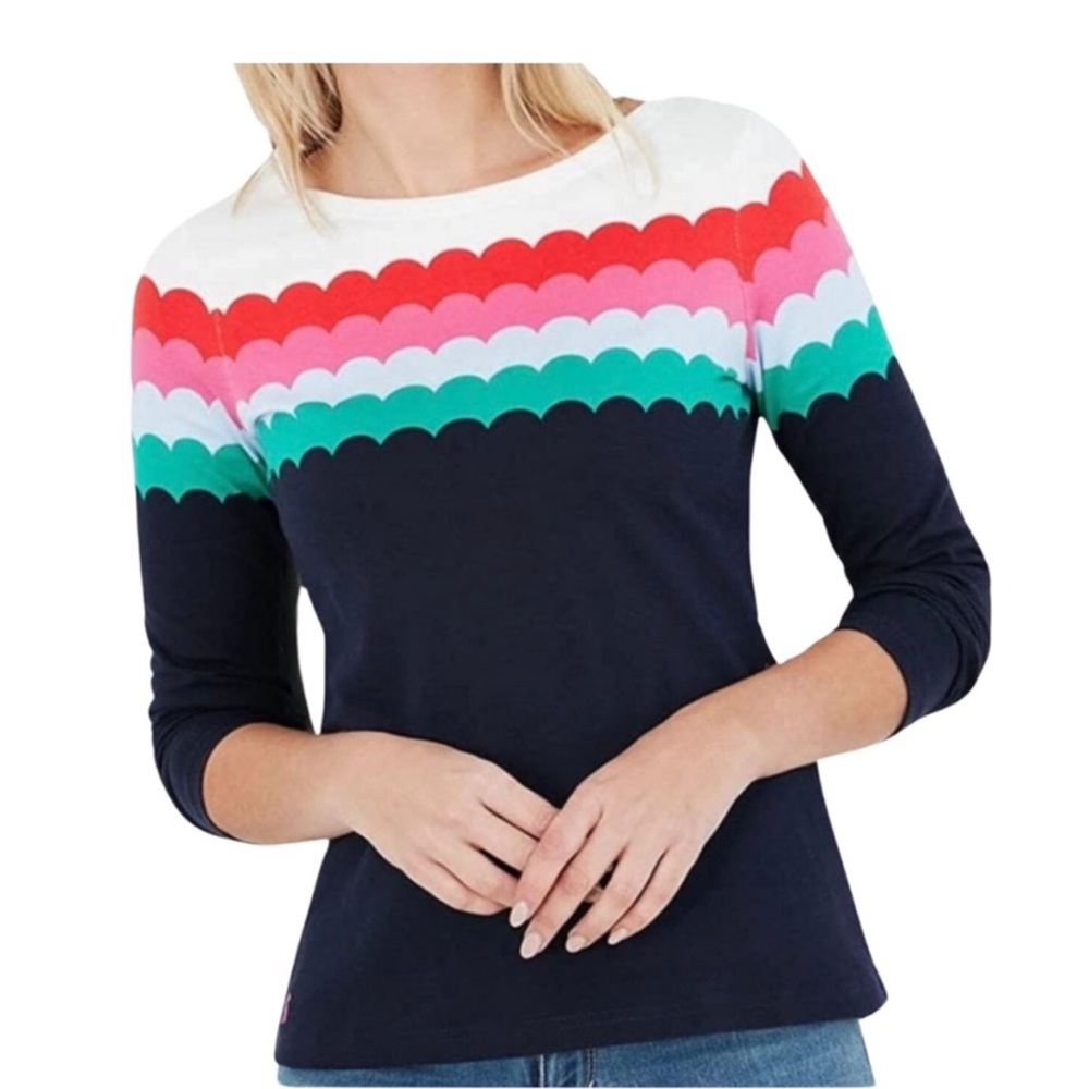 NWT Joules Harbour Scalloped Striped Tee Shirt Jersey Top